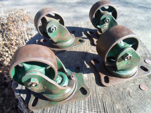 Four heavy duty swivel casters all steel spoked wheels 4&#034;  x  1 3/4&#034; steam punk for sale
