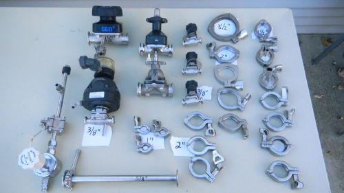 Lot Of Tri Clover Clamps Stop Valves Etc. All Stainless Steel Excellent Cond.