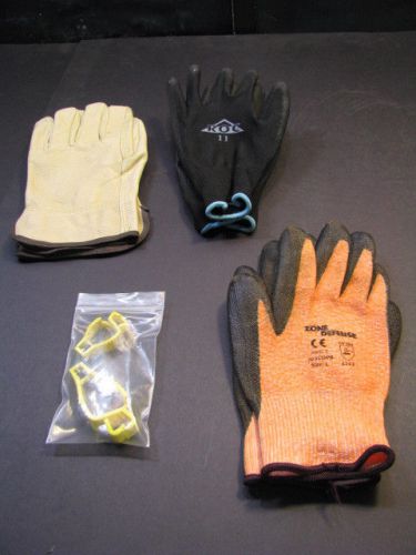 4 piece set large leather work gloves, anti abrasion, rox, glove clip retainer for sale
