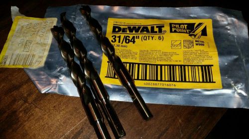 Lot of 3 dewalt  dw1931b pilot point drill bits 31/64&#034; x 5&#034; right hand new for sale