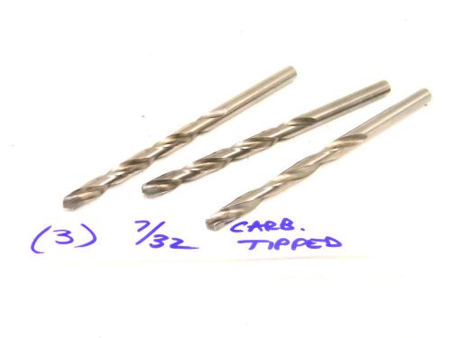 3 USED USA 7/32&#034; CARBIDE TIPPED STRAIGHT SHANK TWIST DRILLS .2188&#034;