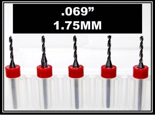 .069&#034; - 1.75mm - 1/8&#034; shank  carbide drill bits  five pcs cnc dremel model hobby for sale