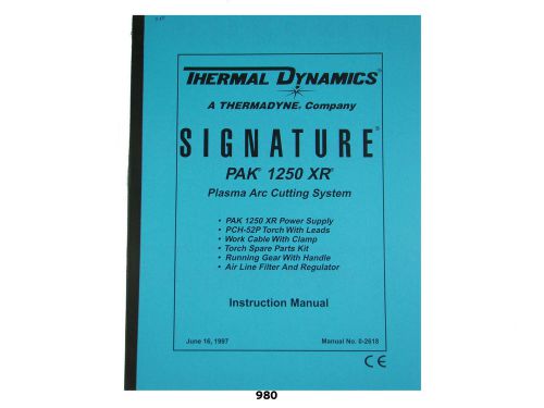 Thermal dynamics pak 1250 xr plasma cutter instruction &amp; servicing  manual *980 for sale
