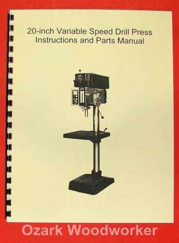 Jet/asian jdp-20vs 20&#034; variable speed drill press operator&#039;s &amp; parts manual 0392 for sale