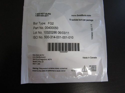 Carbide Bur FG #2 FG2 Pack of 10