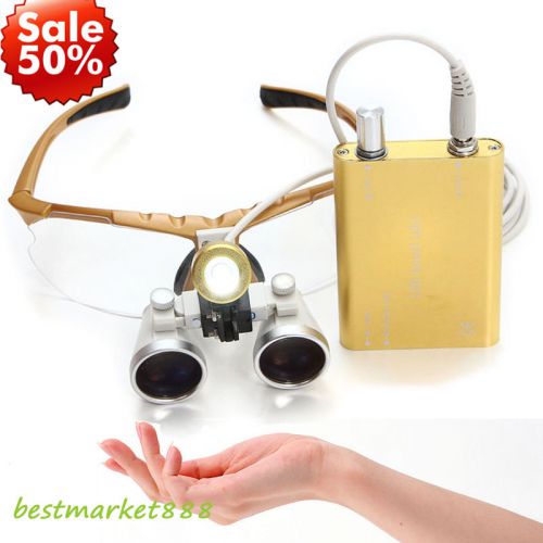 Golden dental surgical medical binocular loupes 2.5x 420mm + led head light lamp for sale