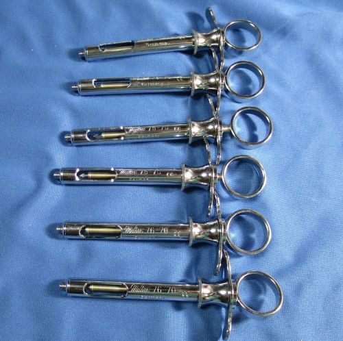 Lot of 6 Miltex Aspirating Syringes 76-70 Stainless Steel Germany- Nice!