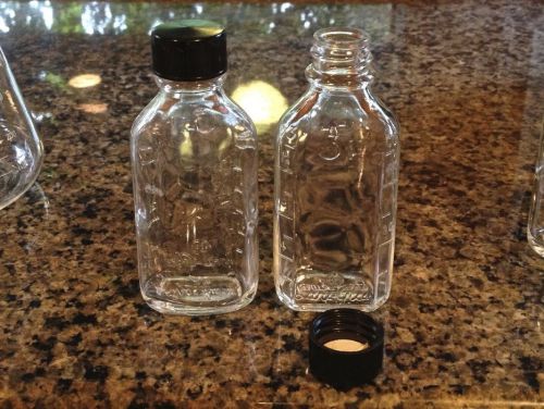 2 Brockway Glass Medicine Bottles Black Cap Lot of 2 Sani- Glas Bottle Vintage