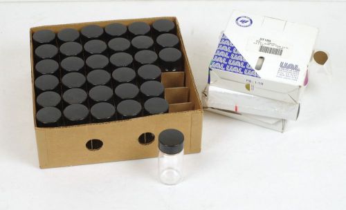 34 25ml glass sample vials jars with black plastic caps &amp; 3 blank dot paper roll for sale