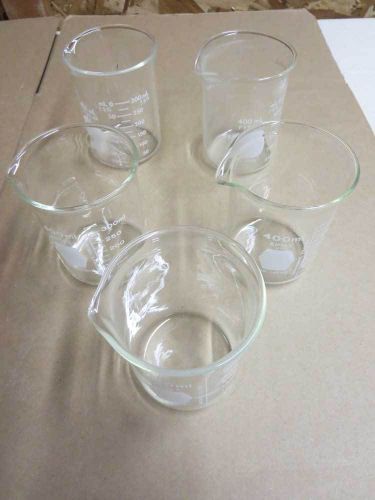 (Lot of 5) Pyrex and Kimax Griffin Beakers 400mL