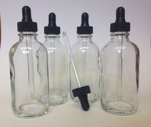 Clear Boston Round Glass bottles with dropper (4 oz ) Choose Quantity