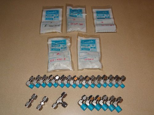 Ss genuine swagelok fitting extravaganza - mostly 1/4&#034; fittings+1 brass fitting for sale