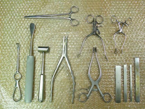 Lot of 12 Orthopedic Instruments: Rongeur, Mallet, Weitlaner Retractor, Elevator