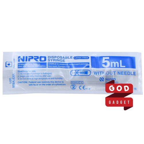 1 x 5ml nipro syringe luer lock tip hypodermic needle sterile latex free 5 cc for sale
