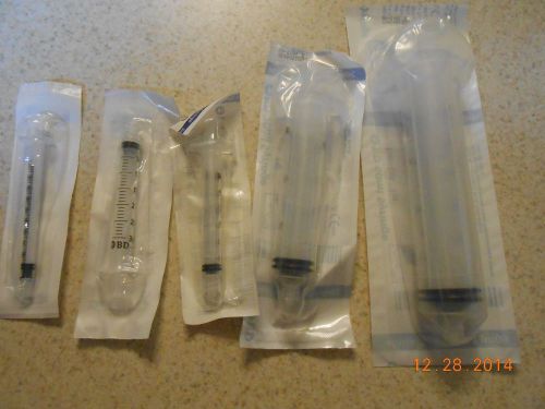 5 PLASTIC STERILE SYRINGES 1 Large 1 Medium 3 Small NEW In Sealed Packages