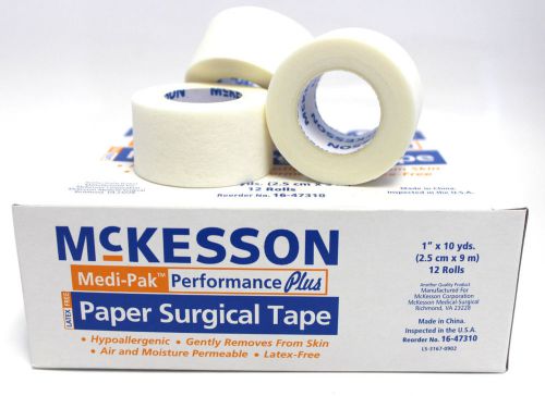12 BOX McKESSON PAPER SURGICAL TAPE 1&#034; x 10 YDS MEDICAL LATEX FREE 144ROLLS