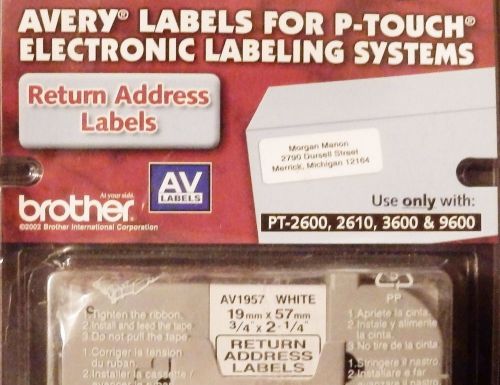 P-touch av1957 - 3/4&#034; x 2 1/4&#034; return address labels - black print on white lbls for sale