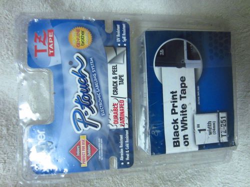 P-touch Brother 1&#034; (24mm) TZ-251 Black Print on White Tape New