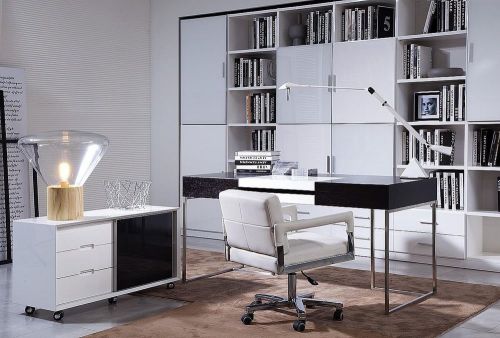 Ezra Modern Black  or Brown Oak Veneer Office Desk with Side Cabinet