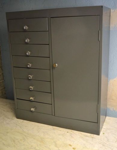 Vintage steel 8 drawer storage cabinet w/ locker industrial office file 30&#034;x24&#034; for sale