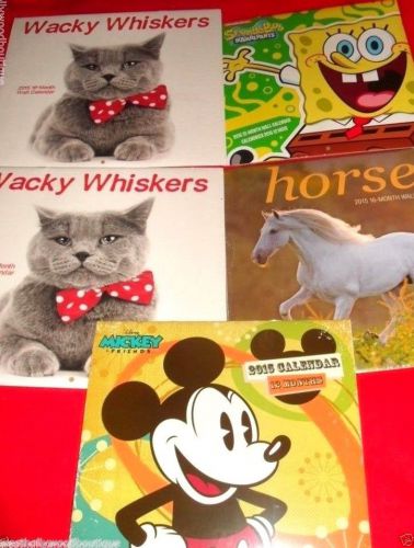 2015 CALENDARS LOT OF 5 SPONGEBOB SQUAREPANTS HORSE MICKEY MOUSE CATS KITTENS