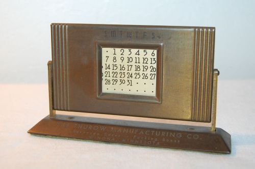 Winona MN Thurow MFG Slydit Art Deco 50 Year Perpetual Desk Calendar Brass 4.5&#034;