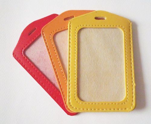 NEW 3PCS RED YELLOW ID BUSINESS CARD HOLDER CLEAR PLASTIC POUCH CASE PU LEATHER