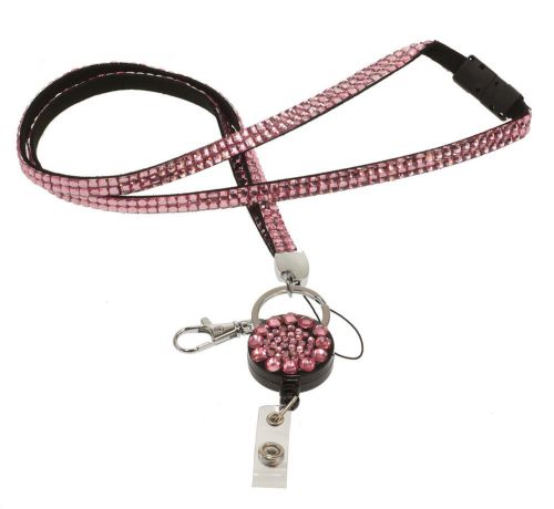 Boojee Beads Pink Bling Lanyard w/ Badge Reel &amp; Attachments, New (02-70316)