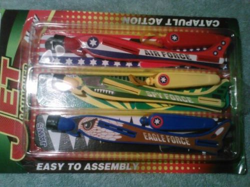 3 Jet aircraft glider with Launcher for fast take off rubber bands included toy