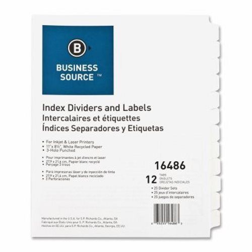 Business Source Index Dividers, 3HP, 12-Tab, 25 Sets/BX, White (BSN16486)