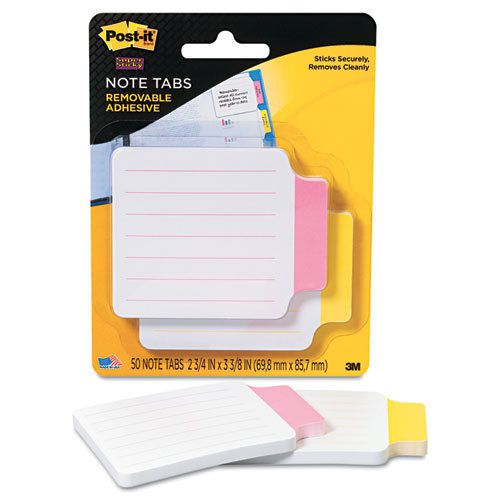 Super Sticky Removable Note Tabs, 3 3/8 x 2 3/4, 25/pad, 2 pads/PK, Red/Yellow