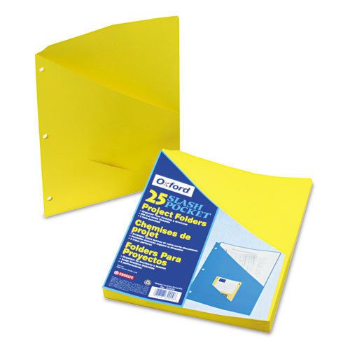 Essentials Slash Pocket Project Folders, 3 Holes, Letter, Yellow, 25/Pack