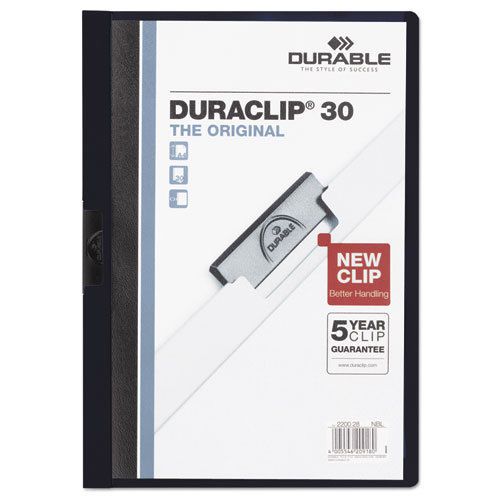 Vinyl duraclip report cover w/clip, letter, holds 30 pages, clear/navy for sale