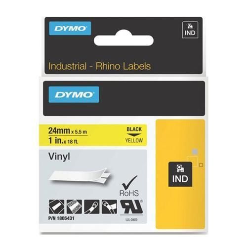 Dymo 1805431 Rhino 1&#034; Yellow Vinyl Tape (Black Print)