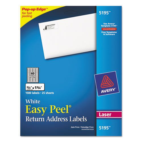 Easy Peel Laser Address Labels, 2/3 x 1-3/4, White, 1500/Pack