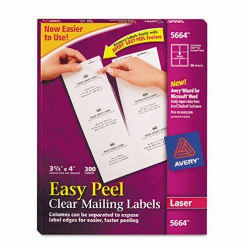 Avery Easy Peel Laser Mailing Labels, 3-1/3 x 4, Clear, 300/Box (AVE5664)