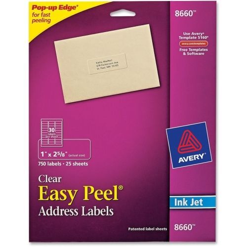 Avery Easy Peel Mailing Label -1&#034;Wx2.62&#034;L - 750/Pk - Inkjet - Clear