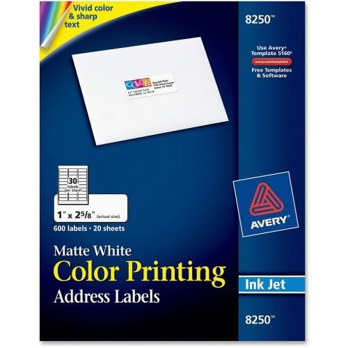 Avery Color Inkjet Printing Labels - 1&#034;Wx2.62&#034;L - 600/Pk - Inkjet - White
