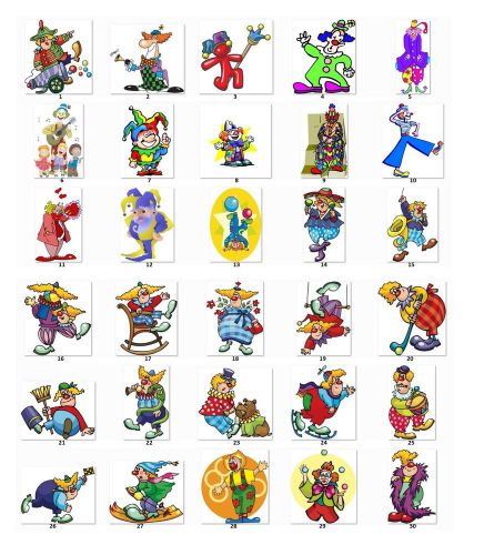 30 square stickers envelope seals favor tags clowns buy 3 get 1 free (c2) for sale