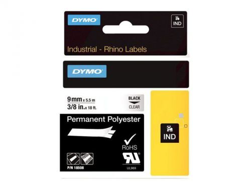 Dymo - permanent polyester tape - black on clear - roll (0.35 in x 18 f 18508dmo for sale