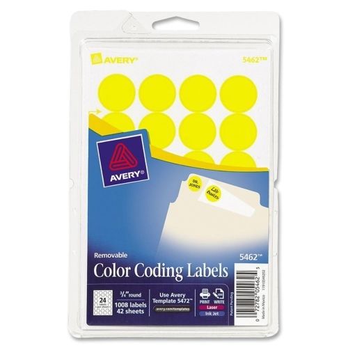 LOT OF 4 Avery Round Color Coding Label -0.75&#034;D -1008/Pk -Circle -Yellow