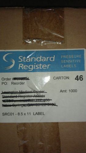 Standard Register pressure sensitive labels SRC01 SRC-01 8.5&#034;x11&#034; 1000 labels