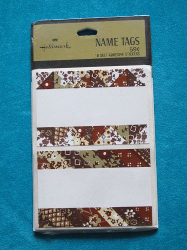 18 BROWN PATCHWORK PARTY NAME TAGS BADGES - self stick