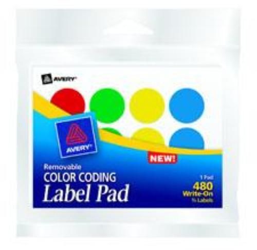 Avery Label Pads Color Coding Dots 3&#039;&#039; x 4&#039;&#039; 12-up 40 Sheets Assorted