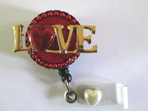 LOVE WITH RED HEART ID BADGE RETRACTABLE REEL,DOG LOVERS, MEDICAL,NURSE,OFFICE