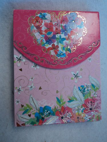 PINK HEART FLORAL 90 sheet MINI NOTEPAD note pad magnet purse