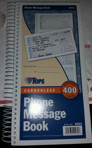 Tops 4003 phone Message  Book, duplicate 400 sets, 5-1/2&#034;x 11&#034;, Carbonless