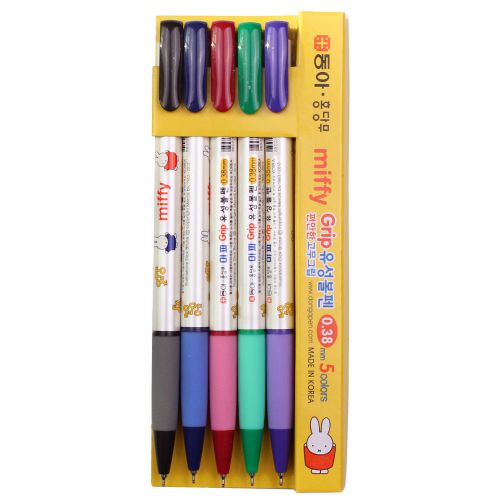 Dong-A Miffy Grip 0.38 mm Oil based ink Ball point pen (Pack of 5) Pencil case