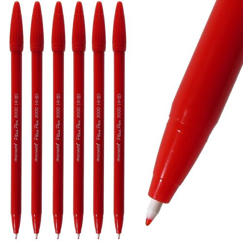12 MonAmi Plus Pen 3000 Fine Sign Pen for Office, School. Auqa Ink, Red, 12pcs