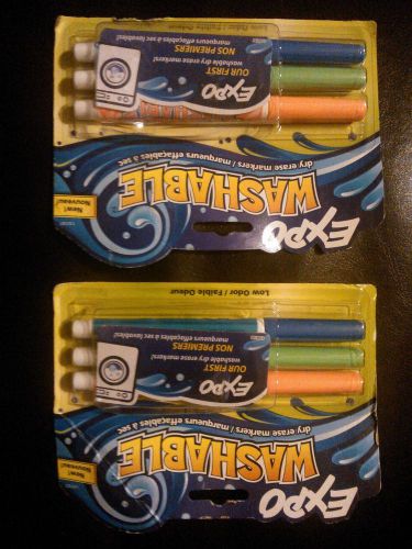 Lot of 2 Expo Whashable Dry Erase Markers 3 Colored Blue, Green, Orange Fine Tip